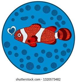 Clown fish on a blue background. Cute illustration