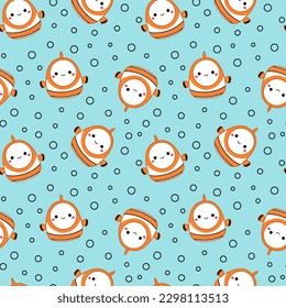Clown fish on seamless pattern. Squishmallow. Background with clown fish. Kawaii, vector. Isolated vector illustration eps 10