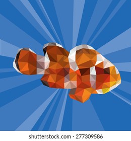 clown fish polygon graphic vector design, illustrator drawing eps10, nemo fish on blue background