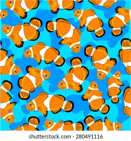 Clown Fish seamless vector pattern in the ocean