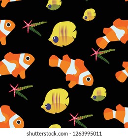 clown fish starfish chaetodon seamless pattern