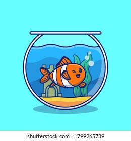 Clown Fish Swimming In The Aquarium Cartoon Vector Icon Illustration. Animal Fish Icon Concept Isolated Premium Vector. Flat Cartoon Style