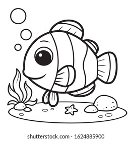 Clown Fish Vector Cartoon. Coloring Book For Kids