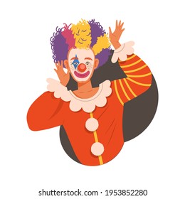 Clown in Flamboyant Costume with Face Makeup Performing Mime Comedy Vector Illustration