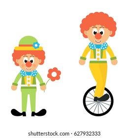 clown with flower and clown on the bicycle set