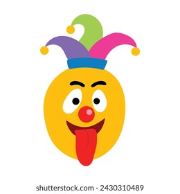 Clown in Fools cap shows tongue. Illustration