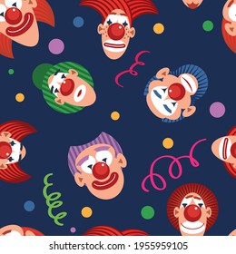 Clown funny faces seamless pattern