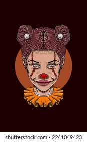 Clown girl head vector illustration