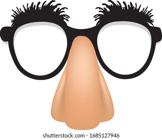 Lentes de payaso con nariz y gruesas cejas.