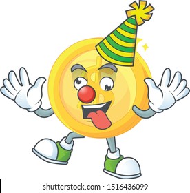 Clown gold coin cartoon character mascot style