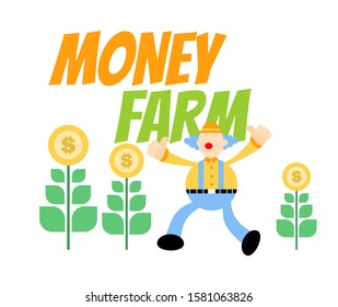 clown and gold coin money farm plant cartoon doodle vector illustration flat design