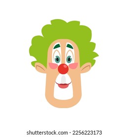 Clown with green hair smiling vector illustration. Facial expression of cartoon character with eye and mouth makeup isolated on white background. Emotions, circus concept
