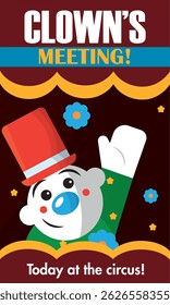 Clown greeting with stars. Vector illustration