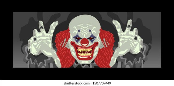 clown Halloween costume design flat design scary clown reaching out hands to grab you