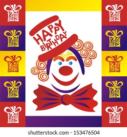 Clown happy birthday card vector illustration