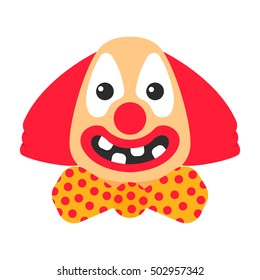 Clown happy vector cartoon with bow and big smile without teeth.