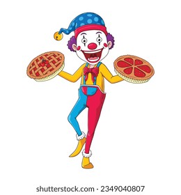 Clown with hat bring pies