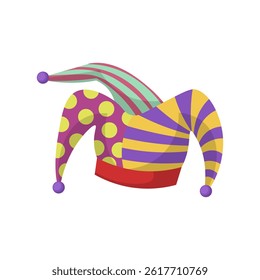 Clown hat in flat design. Fools day holiday joker carnival costume. Vector illustration isolated.