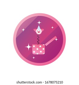 clown with hat inside box gradient style icon design, Party celebration event happy birthday holiday surprise anniversary and decorative theme Vector illustration