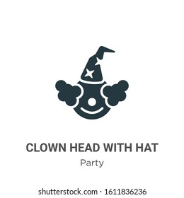 Clown head with hat glyph icon vector on white background. Flat vector clown head with hat icon symbol sign from modern party collection for mobile concept and web apps design.