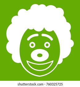 Clown head icon white isolated on green background. Vector illustration