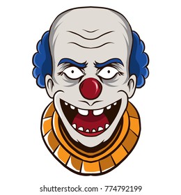 Clown Head Illustration Isolated With Blue Hair Laughing Face