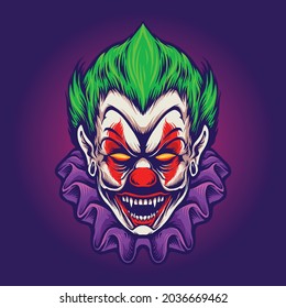 Clown Head Joker Vampire Horror Vector illustrations for your work Logo, mascot merchandise t-shirt, stickers and Label designs, poster, greeting cards advertising business company or brands.