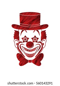 Clown head, smile face designed using red grunge brush graphic vector.