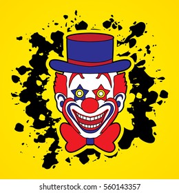 Clown head, smile face designed on splatter ink background graphic vector.