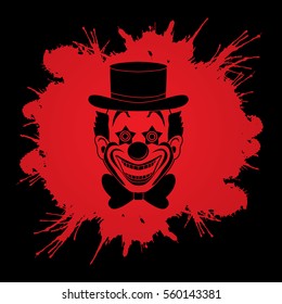 Clown head, smile face designed on splatter blood background graphic vector.
