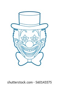 Clown head, smile face outline graphic vector.