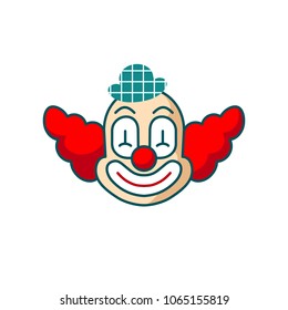 Clown head vector icon. Fun cute smile mask face isolated on white. Circus carnival cartoon art illustration. Design for happy birthday party, poster, banner, card, web site, modern trendy flat style