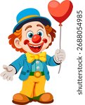 A clown with a heart-shaped balloon without a background