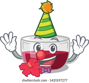 Clown hibiscus tea in a cartoon bottle