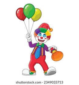 clown holding ballons and horn