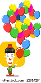 Clown holding balloons. 