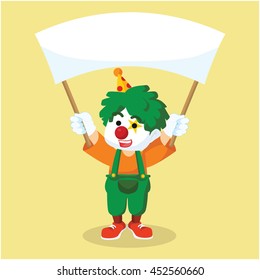 Clown holding banner