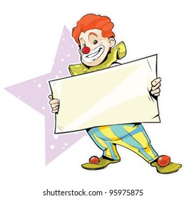 Clown holding a banner