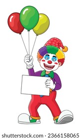 Clown Holding a Blank Sheet and Balloons