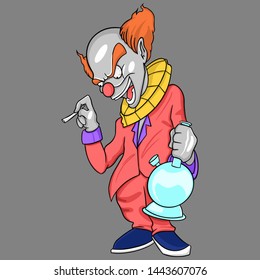 clown holding bong pipe and smoke weed