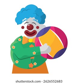Clown holding circus ball. Vector illustration