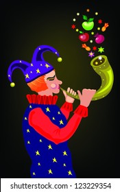 clown with horn,purims holiday greeting card