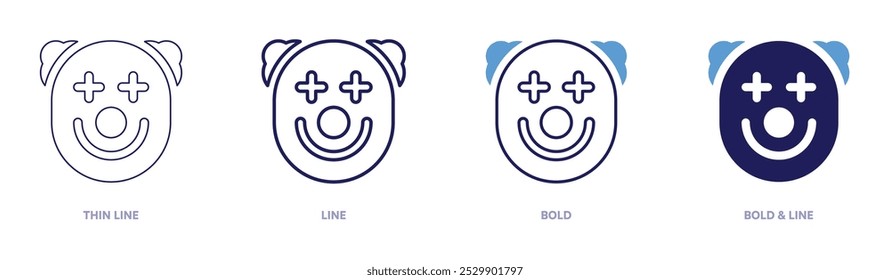 Clown icon in 4 different styles. Thin Line, Line, Bold, and Bold Line. Duotone style. Editable stroke.