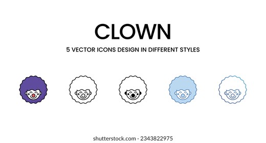 Clown Icon Design in Five style with Editable Stroke. Line, Solid, Flat Line, Duo Tone Color, and Color Gradient Line. Suitable for Web Page, Mobile App, UI, UX and GUI design.