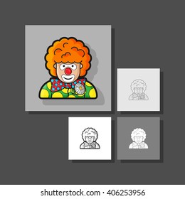 clown icon dressed in polka dots in the contour style