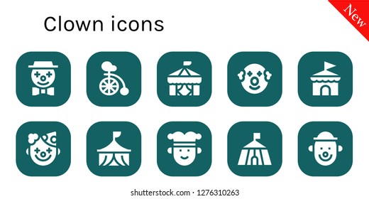  clown icon set. 10 filled clown icons. Simple modern icons about  - Clown, Unicycle, Circus, Joker