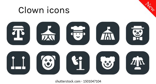 clown icon set. 10 filled clown icons.  Collection Of - Amusement park, Circus, Joker, Clown, Trapeze, Carousel