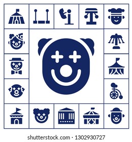  clown icon set. 17 filled clown icons.  Simple modern icons about  - Circus, Clown, Carousel, Unicycle, Trapeze, Amusement park, Joker