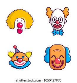 Clown icon set. Cartoon set of clown vector icons for web design isolated on white background