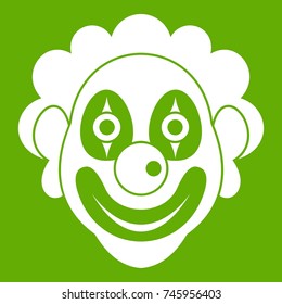 Clown icon white isolated on green background. Vector illustration